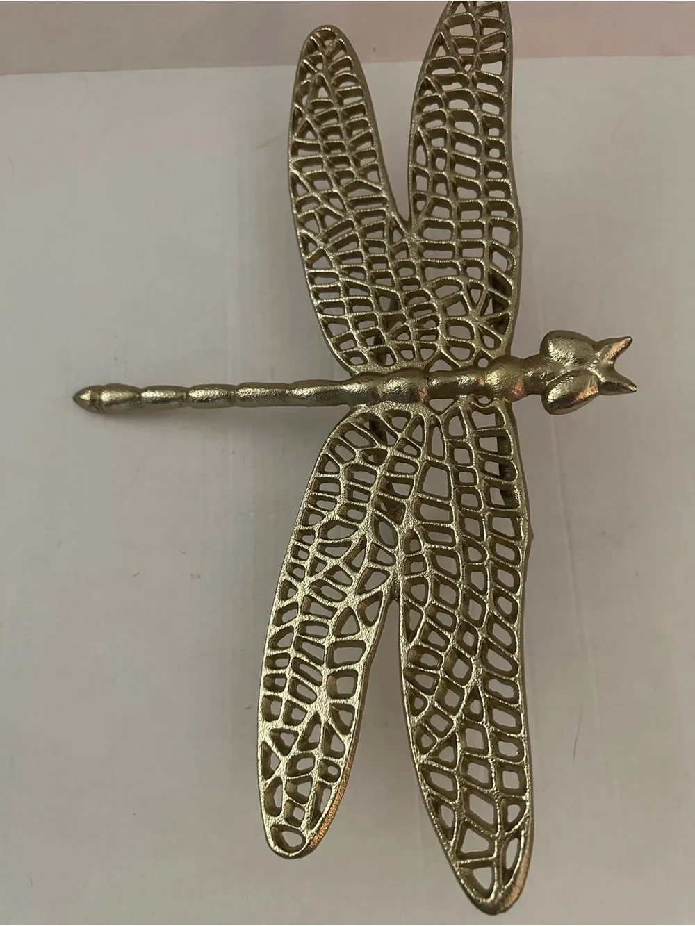 Gold Metal Dragonfly Figurine Trivet Decor Openwork Wings Tabletop Accent